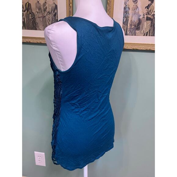 LC Lauren Conrad teal crochet overlay tank top metallic shimmer boho glam M - Picture 5 of 10